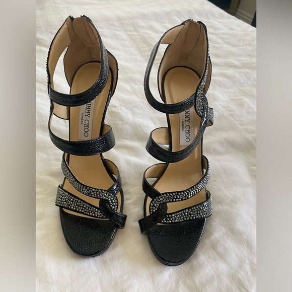 ✨ Jimmy Choo Black Strappy Platform Heels – Size 39.5 (US 9.5) ✨ - Picture 2 of 11